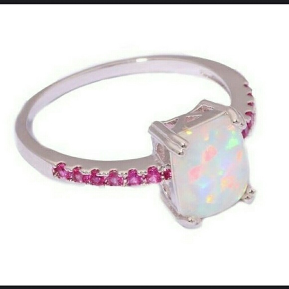 Silver Fire Opal Pink CZ  Women Ring - Picture 2 of 5
